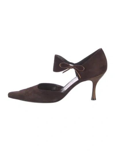 Pre-owned Ferragamo Suede Bow Accents D'orsay Pumps In Brown