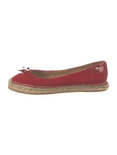 Pre-owned Ferragamo Suede Bow Accents Espadrilles In Red