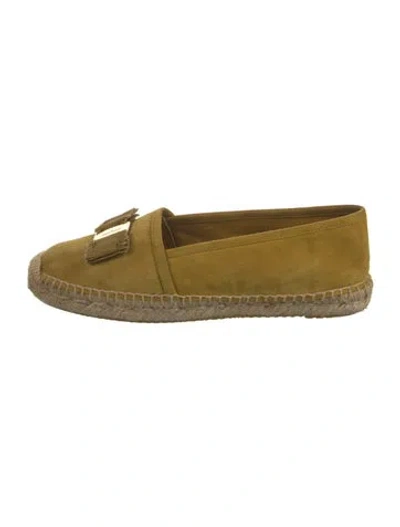 Pre-owned Ferragamo Suede Bow Accents Espadrilles In Yellow