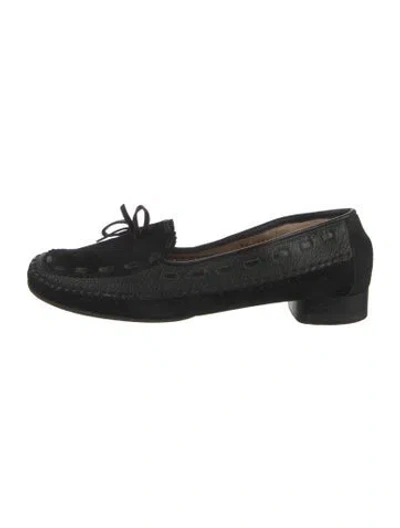 Pre-owned Ferragamo Suede Bow Accents Loafers In Black