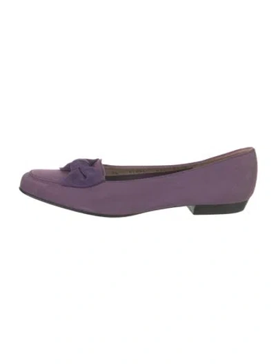 Pre-owned Ferragamo Suede Bow Accents Loafers In Purple