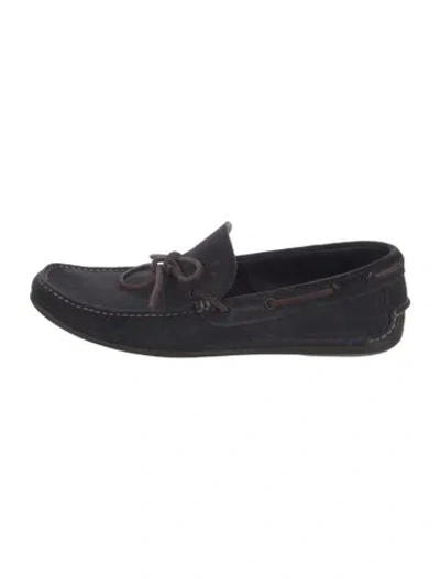 Pre-owned Ferragamo Suede Bow Accents Moccasins In Black
