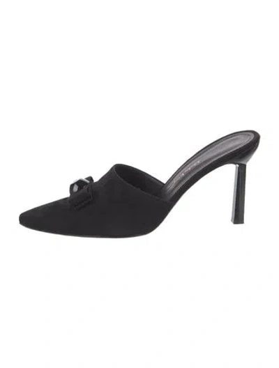 Pre-owned Ferragamo Suede Bow Accents Mules In Black