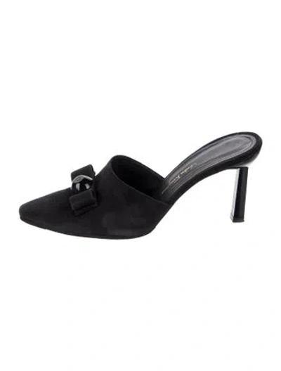 Pre-owned Ferragamo Suede Bow Accents Mules In Black