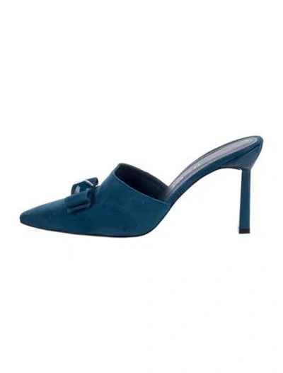 Pre-owned Ferragamo Suede Bow Accents Mules In Blue