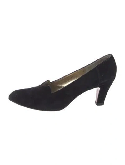 Pre-owned Ferragamo Suede Bow Accents Pumps In Blue
