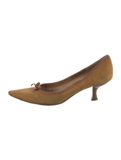 Pre-owned Ferragamo Suede Bow Accents Pumps In Brown