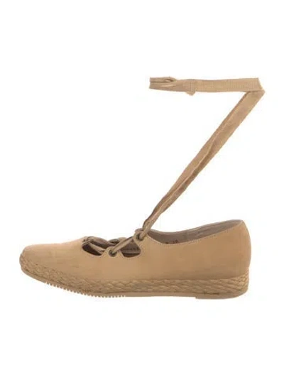Pre-owned Ferragamo Suede Braided Accents Ballet Flats In Neutral