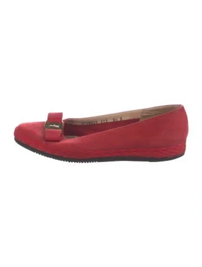 Pre-owned Ferragamo Suede Braided Accents Ballet Flats In Red