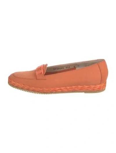 Pre-owned Ferragamo Suede Braided Accents Loafers In Orange