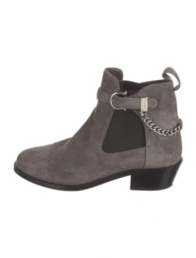 Pre-owned Ferragamo Suede Chain-link Accents Chelsea Boots In Gray