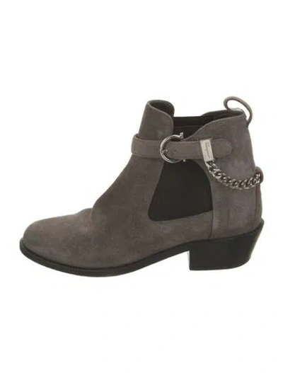 Pre-owned Ferragamo Suede Chain-link Accents Chelsea Boots In Grey