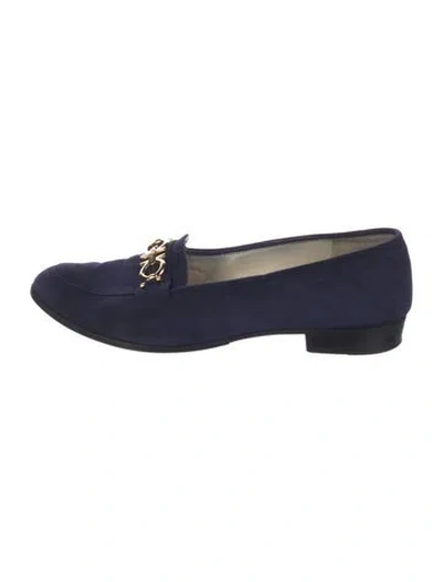 Pre-owned Ferragamo Suede Chain-link Accents Loafers In Blue