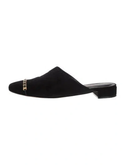 Pre-owned Ferragamo Suede Chain-link Accents Mules In Black/blue