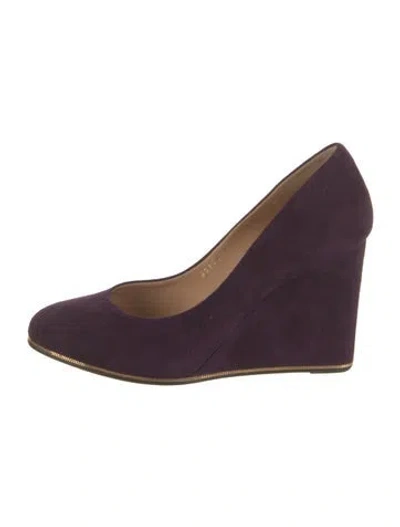 Pre-owned Ferragamo Suede Chain-link Accents Pumps In Purple