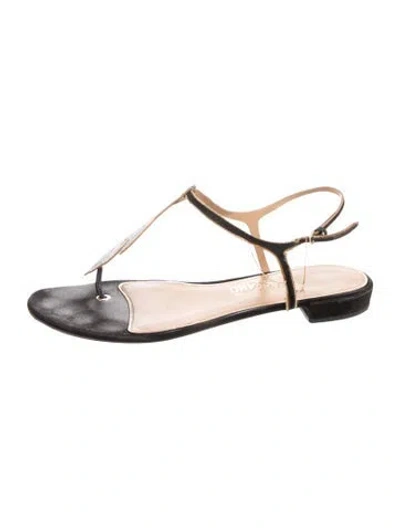 Pre-owned Ferragamo Suede Chain-link Accents T-strap Sandals In Black