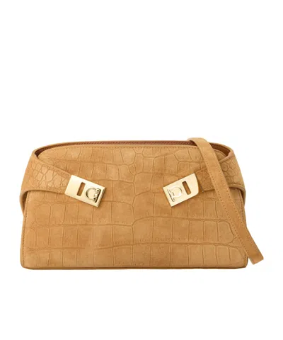 Ferragamo Suede Clutch Bag In Brown
