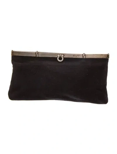 Pre-owned Ferragamo Suede Clutch In Black