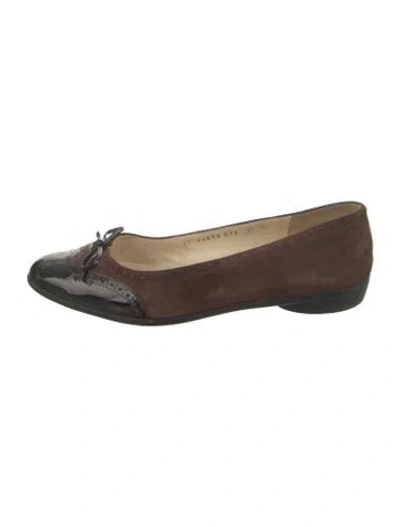 Pre-owned Ferragamo Suede Colorblock Pattern Ballet Flats In Brown