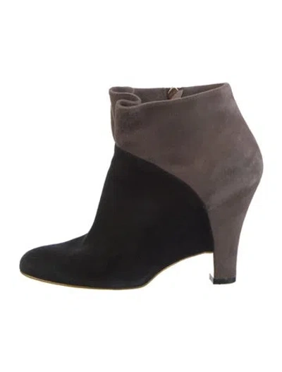 Pre-owned Ferragamo Suede Colorblock Pattern Boots In Gray