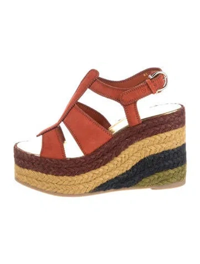 Pre-owned Ferragamo Suede Colorblock Pattern Espadrilles In Red