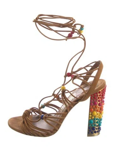 Pre-owned Ferragamo Suede Colorblock Pattern Gladiator Sandals In Brown