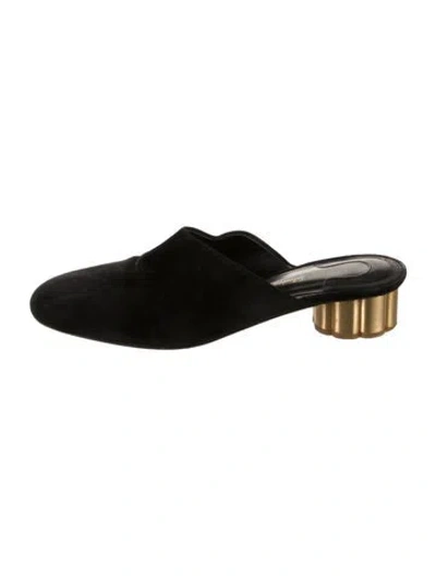 Pre-owned Ferragamo Suede Colorblock Pattern Mules In Black