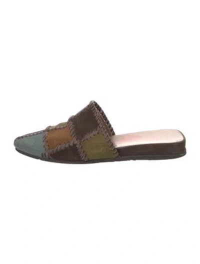 Pre-owned Ferragamo Suede Colorblock Pattern Mules In Brown