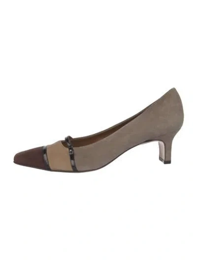 Pre-owned Ferragamo Suede Colorblock Pattern Pumps In Neutral