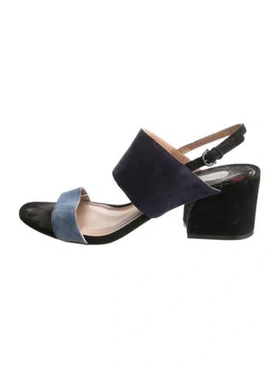 Pre-owned Ferragamo Suede Colorblock Pattern Slingback Sandals In Blue
