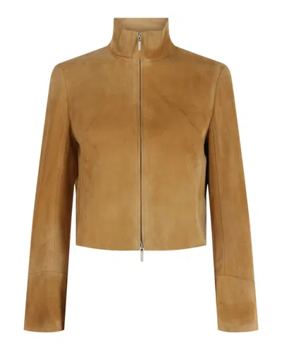 Ferragamo Suede Cropped Jacket In Brown