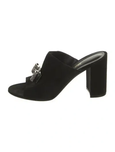 Pre-owned Ferragamo Suede Crystal Embellishments Slides In Black