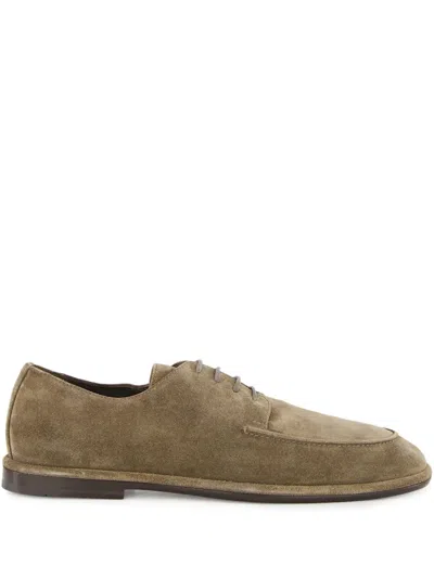 Ferragamo Suede Derby Shoes In Brown