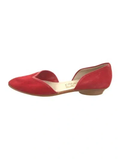 Pre-owned Ferragamo Suede D'orsay Flats In Red