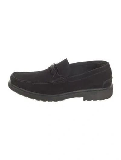 Pre-owned Ferragamo Suede Dress Loafers In Black
