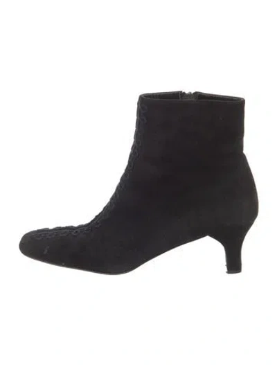 Pre-owned Ferragamo Suede Embroidered Accent Boots In Black
