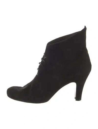 Pre-owned Ferragamo Suede Embroidered Accent Lace-up Boots In Black