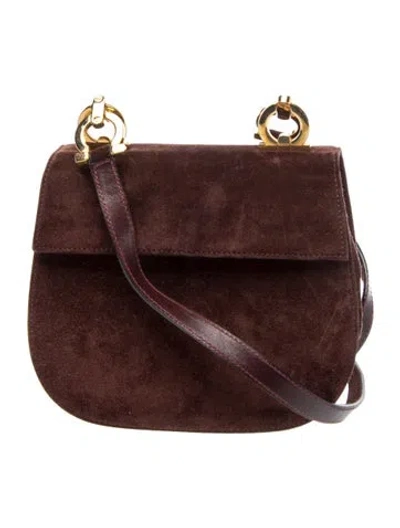 Pre-owned Ferragamo Suede Evening Bag In Burgundy