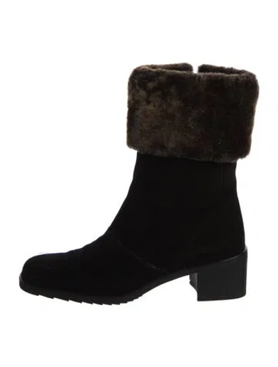 Pre-owned Ferragamo Suede Faux Fur Trim Boots In Black