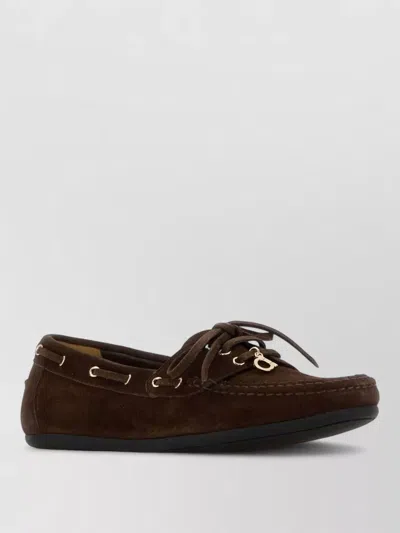 Ferragamo Suede Flippy Loafers Slip On Style In Brown