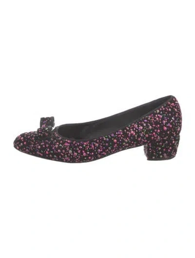 Pre-owned Ferragamo Suede Floral Print Ballet Flats In Multi