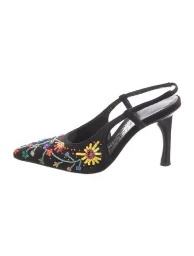 Pre-owned Ferragamo Suede Floral Print Slingback Pumps In Black
