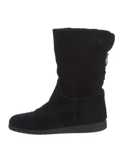 Pre-owned Ferragamo Suede Fur Trim Boots In Black
