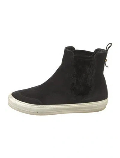 Pre-owned Ferragamo Suede Fur Trim Chelsea Boots In Black
