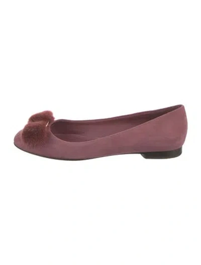 Pre-owned Ferragamo Suede Fur Trim Flats In Pink