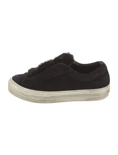 Pre-owned Ferragamo Suede Fur Trim Sneakers In Black