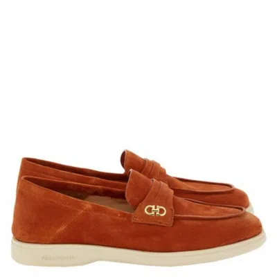 Ferragamo Suede Gancini Loafers In Brown