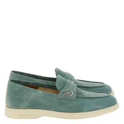 Ferragamo Suede Gancini Loafers In Green