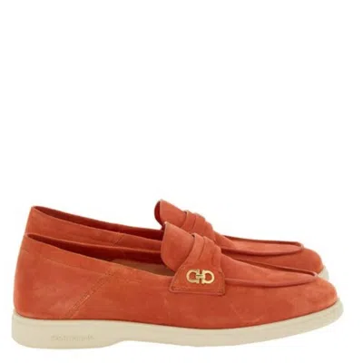 Ferragamo Suede Gancini Loafers In Orange