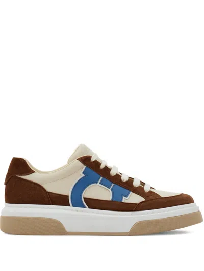 Ferragamo Suede Gancini Low-top Trainer In Brown